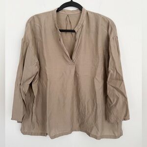 Evam Eva Size 1 • Brown V Neck Cupro Blouse Top.